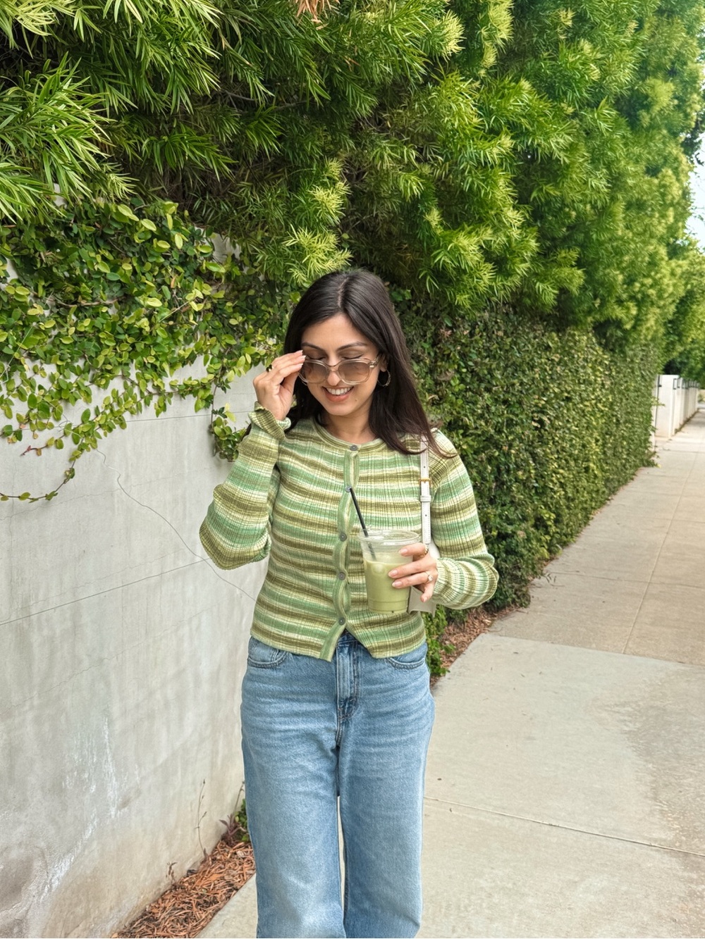 Odessa Green Multi Striped Button-Up Cardigan Sweater Top